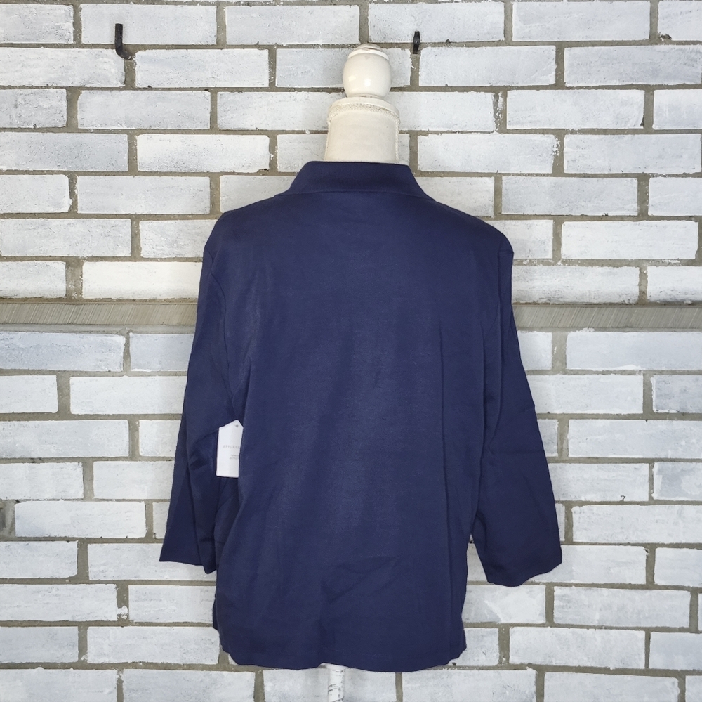 Appleseed's Women’s 3/4 Sleeve Collared Polo Top Petite Sz PXL Blue 100% Cotton - Picture 4 of 12